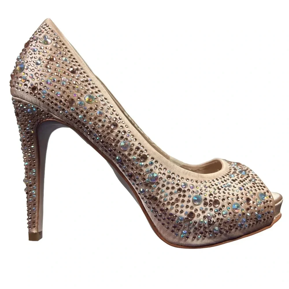 Carvela Kurt Geiger Rose Gold Lovebird Crystal-embellished Satin Stilettos - Picture 2 of 12